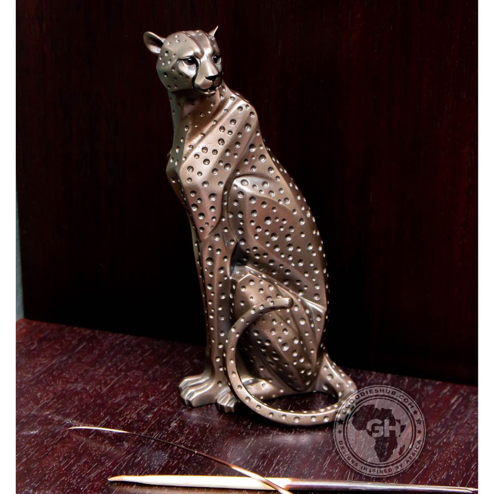 Cheetah Sitting Bronzed Sculpture - Zimbini