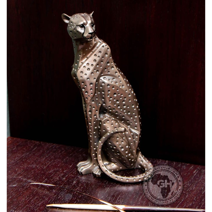 Cheetah Sitting Bronzed Sculpture - Zimbini