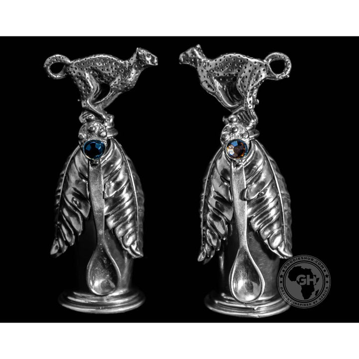 Cheetah Salt &amp; Pepper Pot &amp; 2 x Spoons Pair - Earthangel