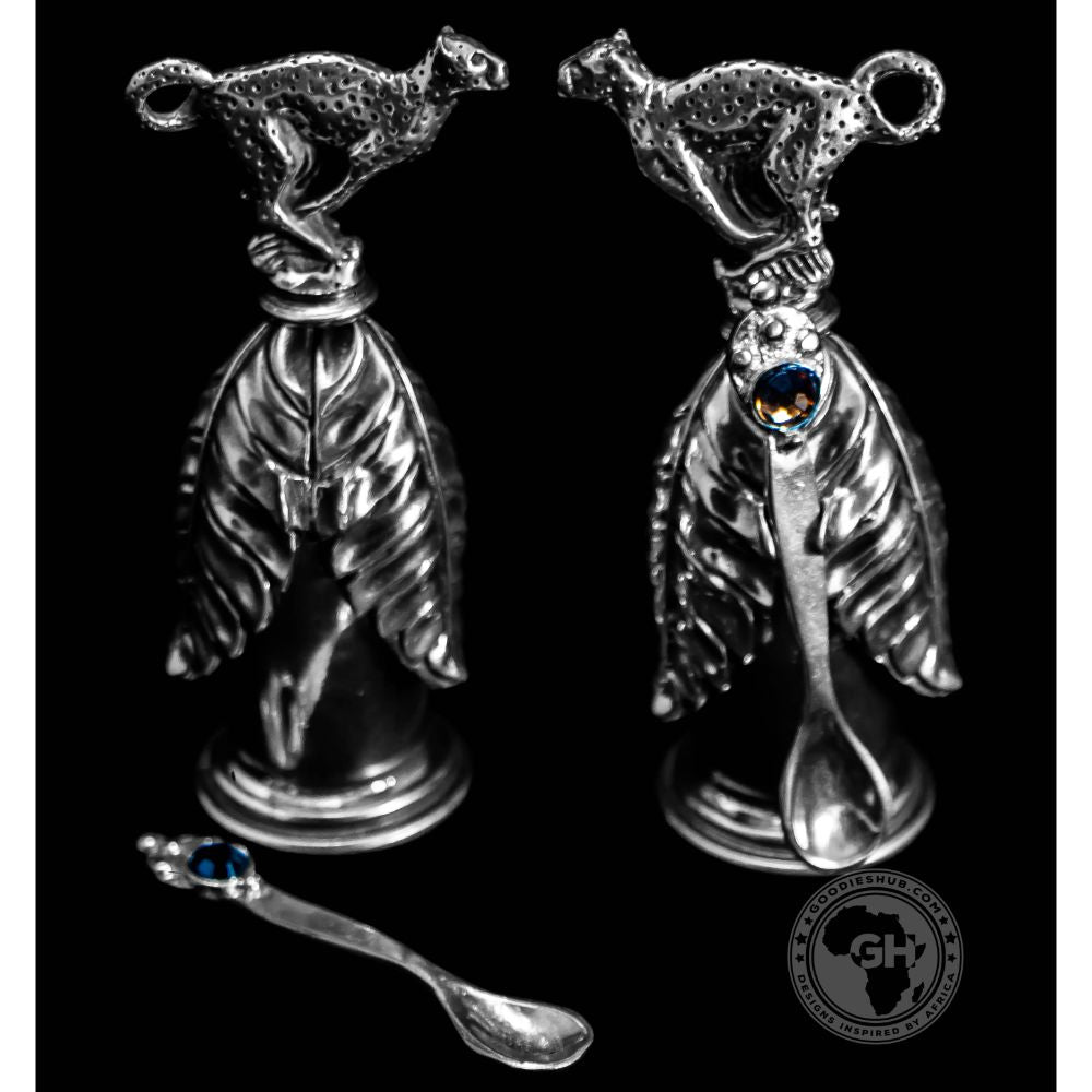 Cheetah Salt &amp; Pepper Pot &amp; 2 x Spoons Pair - Earthangel