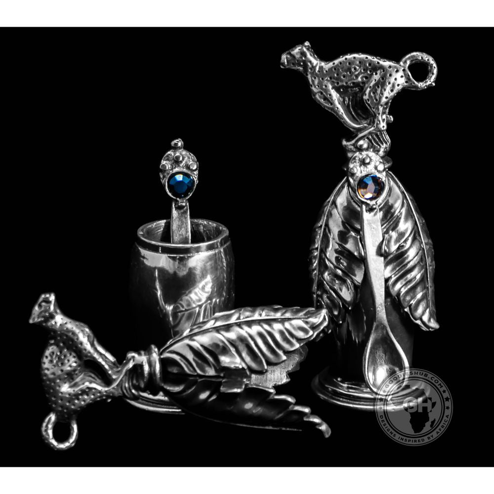 Cheetah Salt &amp; Pepper Pot &amp; 2 x Spoons Pair - Earthangel