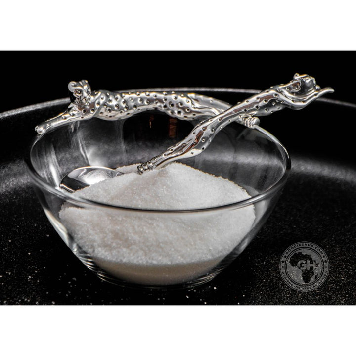 Dish 120mm Lying Cheetah &amp; sugar Spoon Set - Cheetah Africa Collection - Diana Carmichael