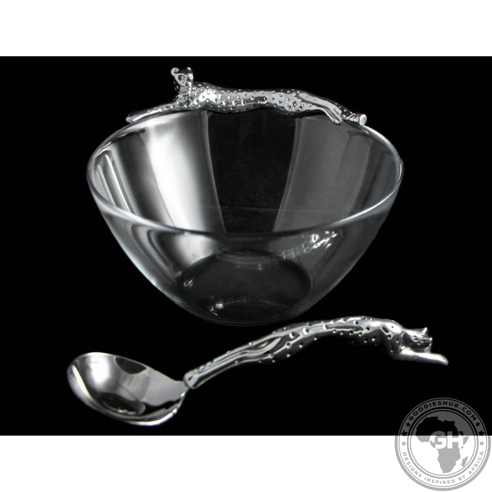 Dish 170mm Lying Cheetah &amp; Sauce Ladle Set - Cheetah Africa Collection - Diana Carmichael