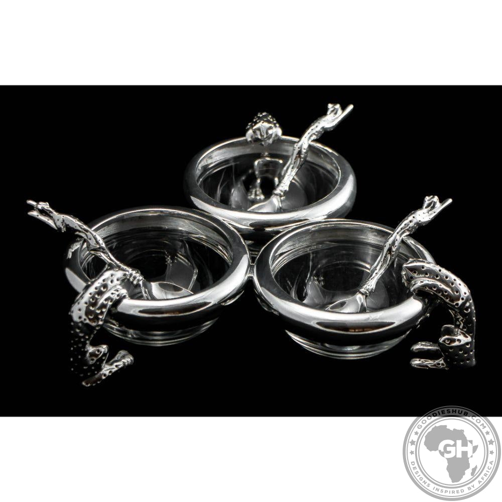 Dish 3x90mm &amp; Three Dish Spoon Set - Cheetah Africa Collection - Diana Carmichael