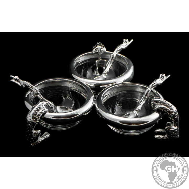 Dish 3x90mm &amp; Three Dish Spoon Set - Cheetah Africa Collection - Diana Carmichael