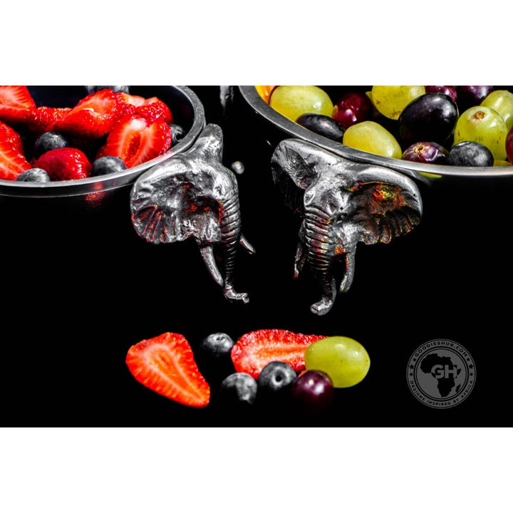 3 Elephant Round Snack Bowl BLUE - Lamu Aluminium Baked Enamel Tableware