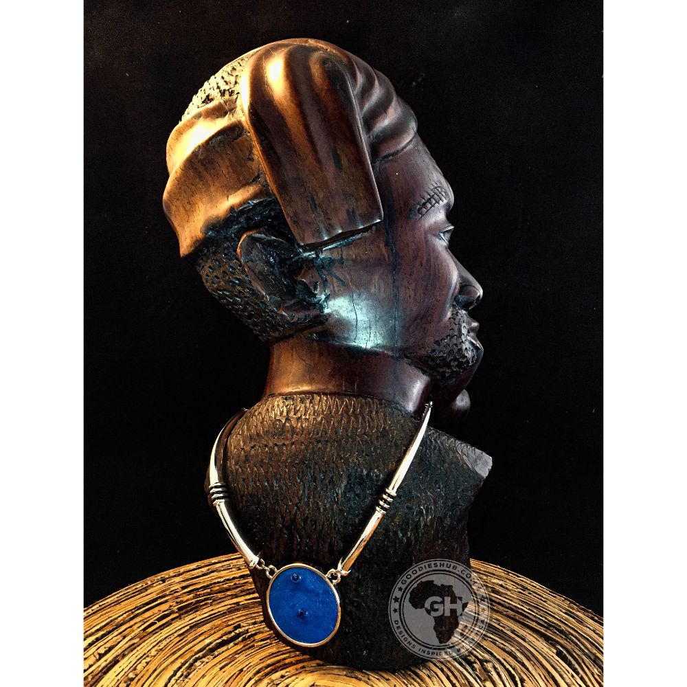 Ostrich Leather Necklace Tusk Design - Victoria Blue