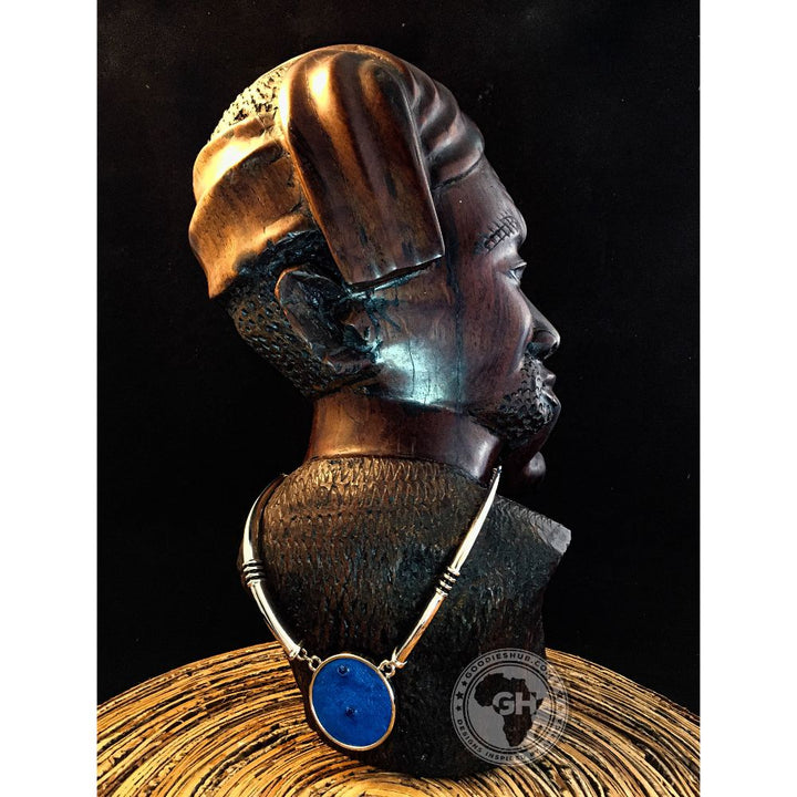 Ostrich Leather Necklace Tusk Design - Victoria Blue