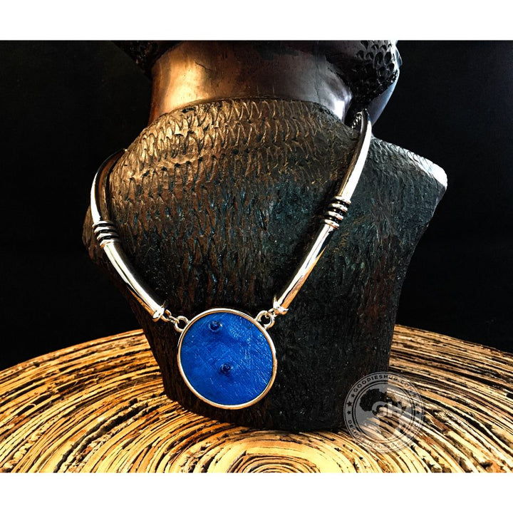 Ostrich Leather Necklace Tusk Design - Victoria Blue