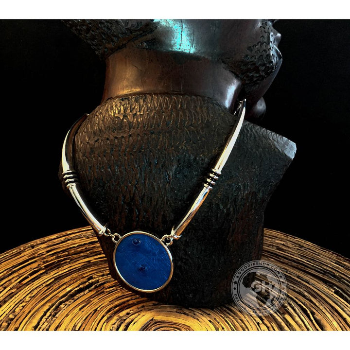 Ostrich Leather Necklace Tusk Design - Victoria Blue