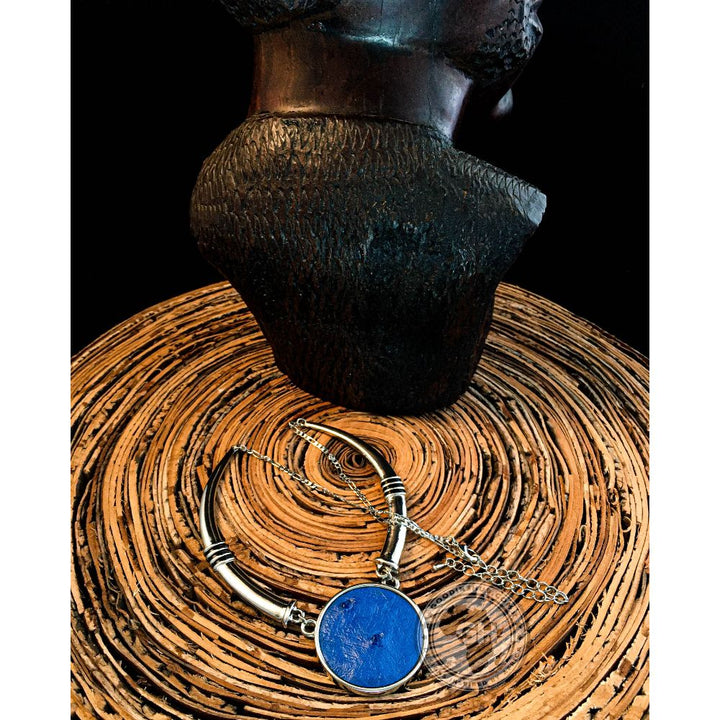Ostrich Leather Necklace Tusk Design - Victoria Blue