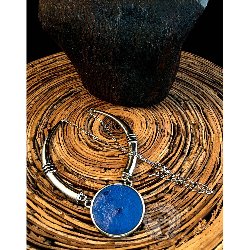 Ostrich Leather Necklace Tusk Design - Victoria Blue