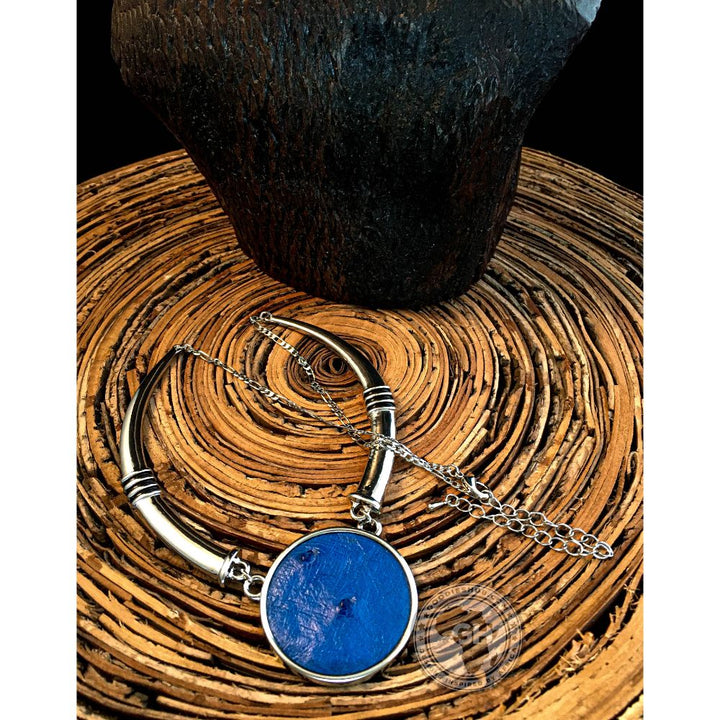 Ostrich Leather Necklace Tusk Design - Victoria Blue