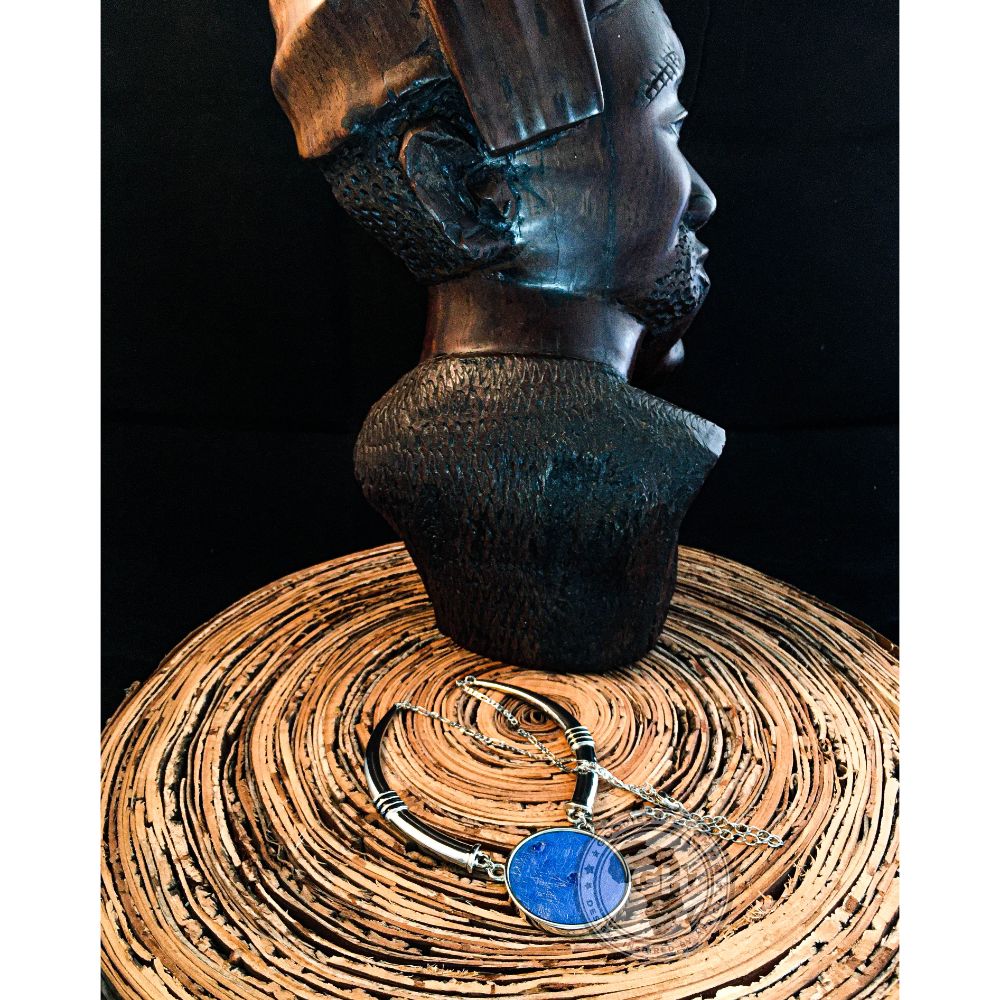 Ostrich Leather Necklace Tusk Design - Victoria Blue