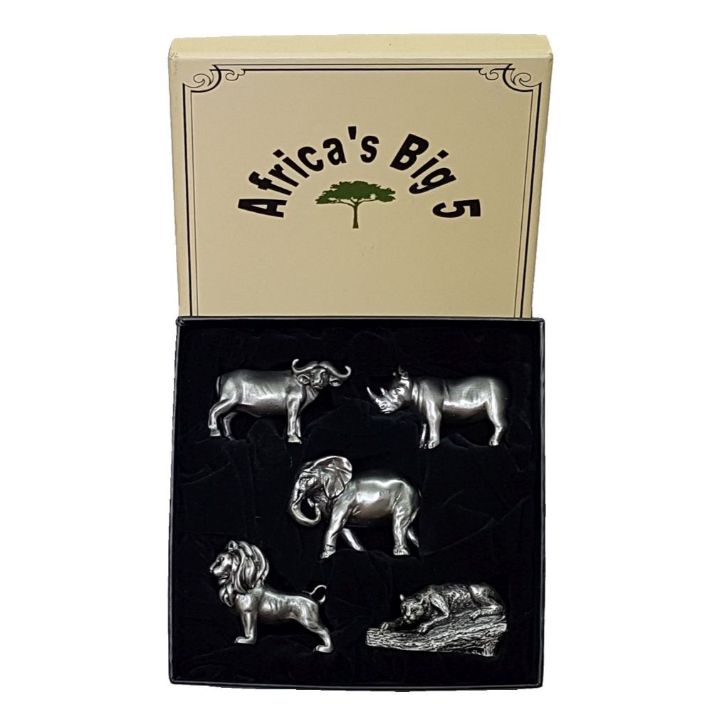 Big 5 African Animal Set Pewter Sculpture