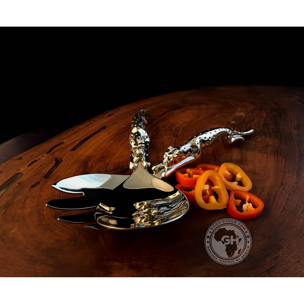Salad Servers Large Short (195mm) - Cheetah Africa Collection - Diana Carmichael
