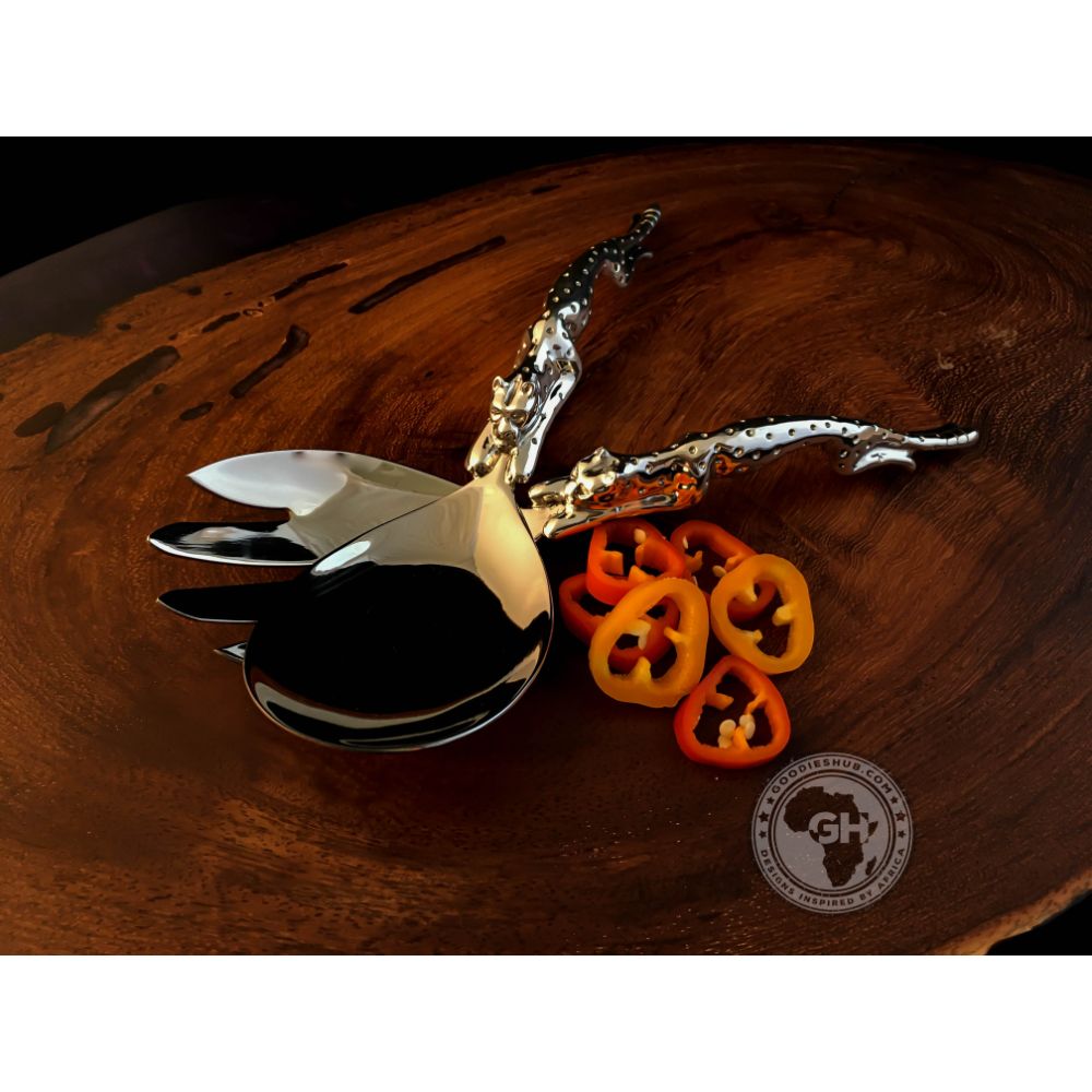 Salad Servers Large Short (195mm) - Cheetah Africa Collection - Diana Carmichael