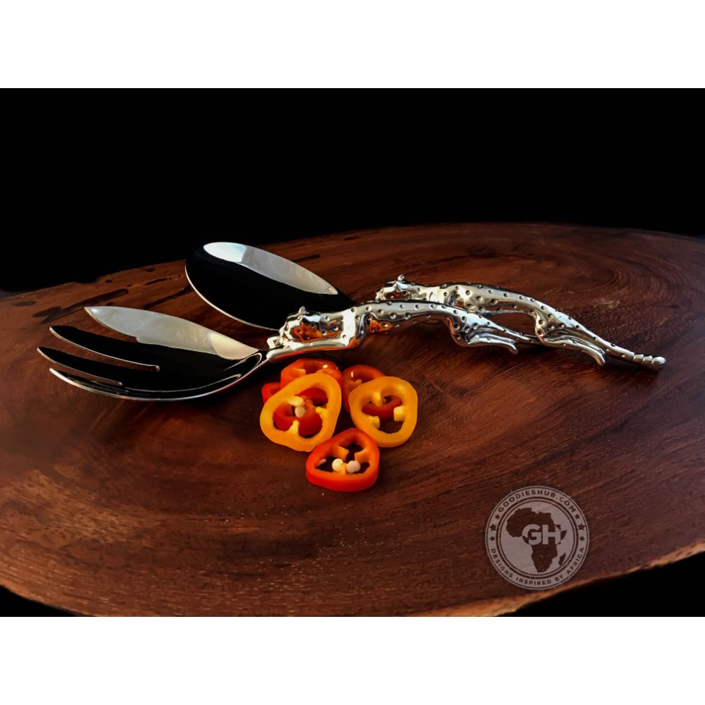 Salad Servers Large Short (195mm) - Cheetah Africa Collection - Diana Carmichael