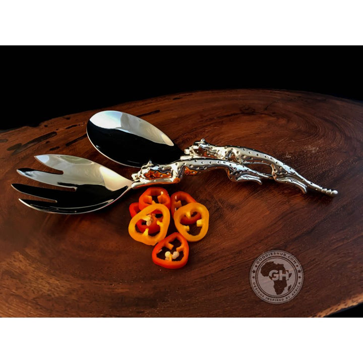 Salad Servers Large Short (195mm) - Cheetah Africa Collection - Diana Carmichael