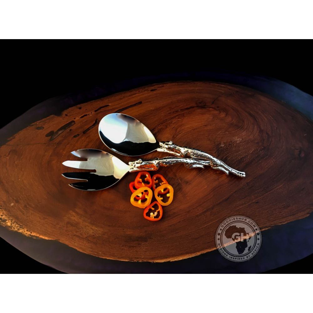 Salad Servers Large Short (195mm) - Cheetah Africa Collection - Diana Carmichael