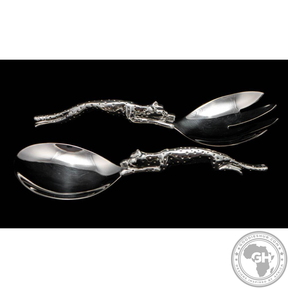 Salad Servers Large Short (195mm) - Cheetah Africa Collection - Diana Carmichael