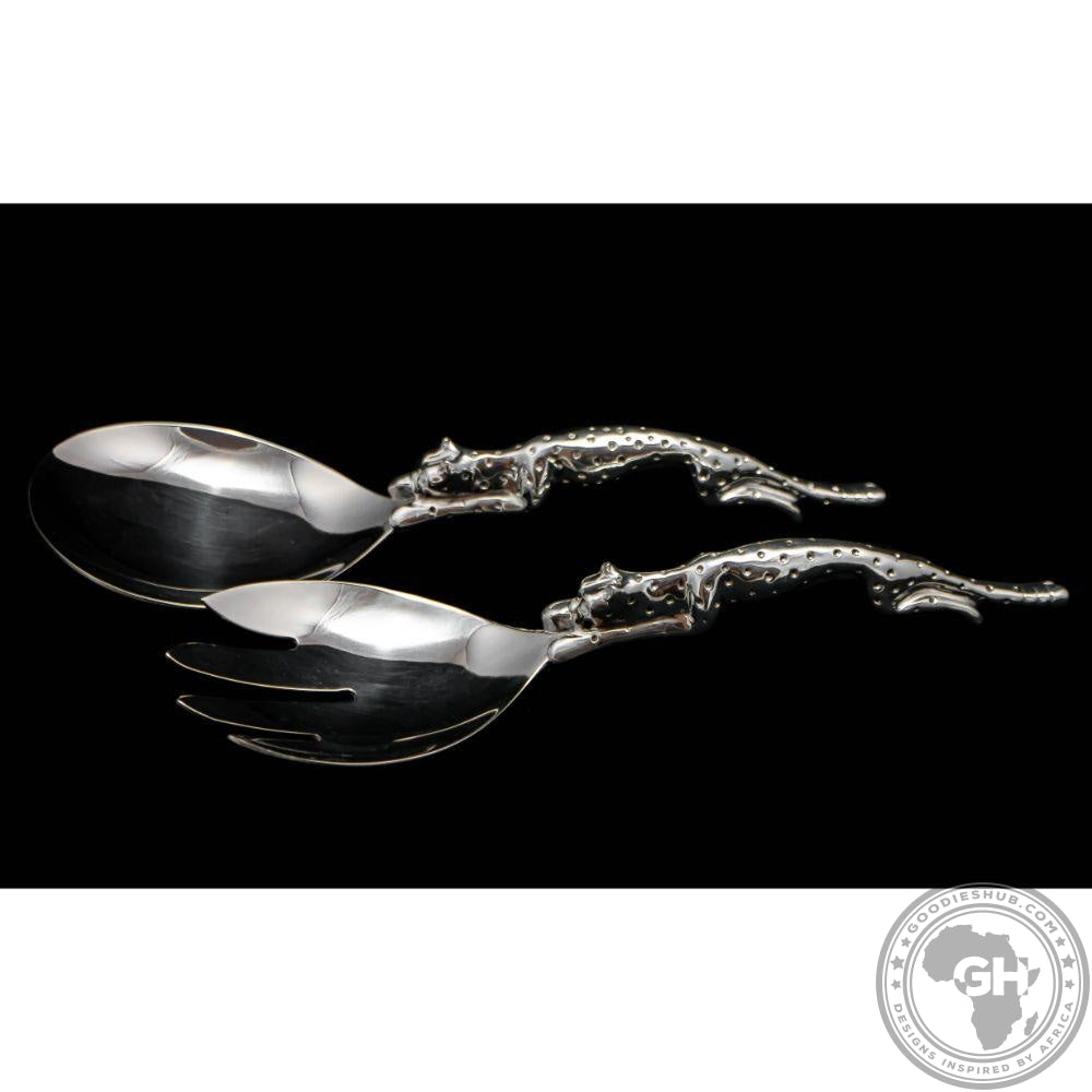 Salad Servers Large Short (195mm) - Cheetah Africa Collection - Diana Carmichael