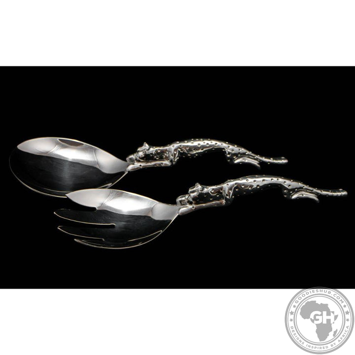 Salad Servers Large Short (195mm) - Cheetah Africa Collection - Diana Carmichael