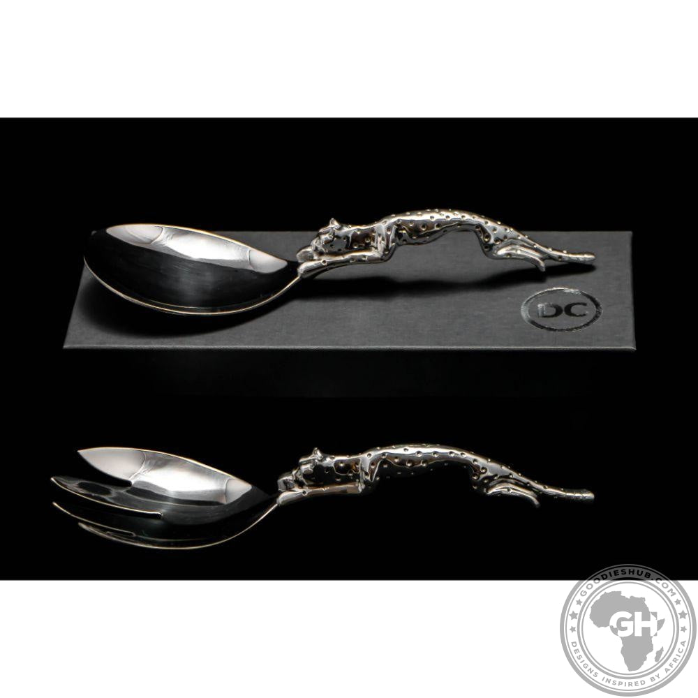 Salad Servers Large Short (195mm) - Cheetah Africa Collection - Diana Carmichael