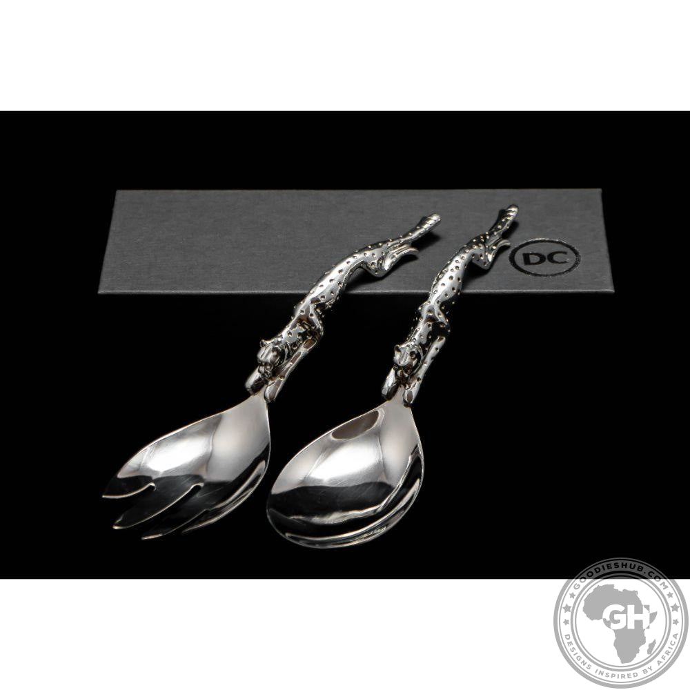 Salad Servers Large Short (195mm) - Cheetah Africa Collection - Diana Carmichael