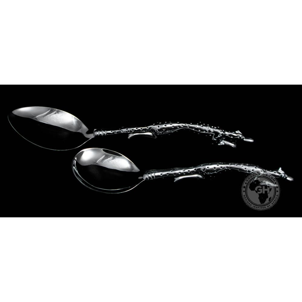 Serving Spoon Medium &amp; Serving Spoon Large Set - Cheetah Africa Collection - Diana Carmichael