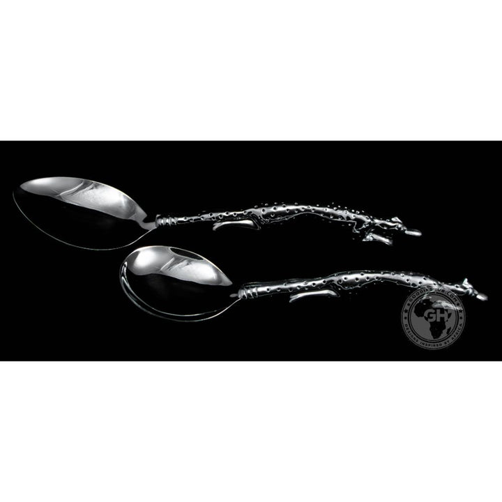 Serving Spoon Medium &amp; Serving Spoon Large Set - Cheetah Africa Collection - Diana Carmichael