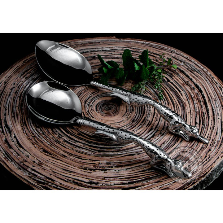 Serving Spoon Medium &amp; Serving Spoon Large Set - Cheetah Africa Collection - Diana Carmichael