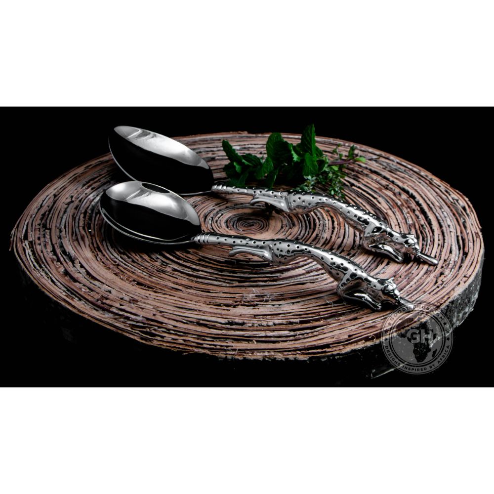 Serving Spoon Medium &amp; Serving Spoon Large Set - Cheetah Africa Collection - Diana Carmichael