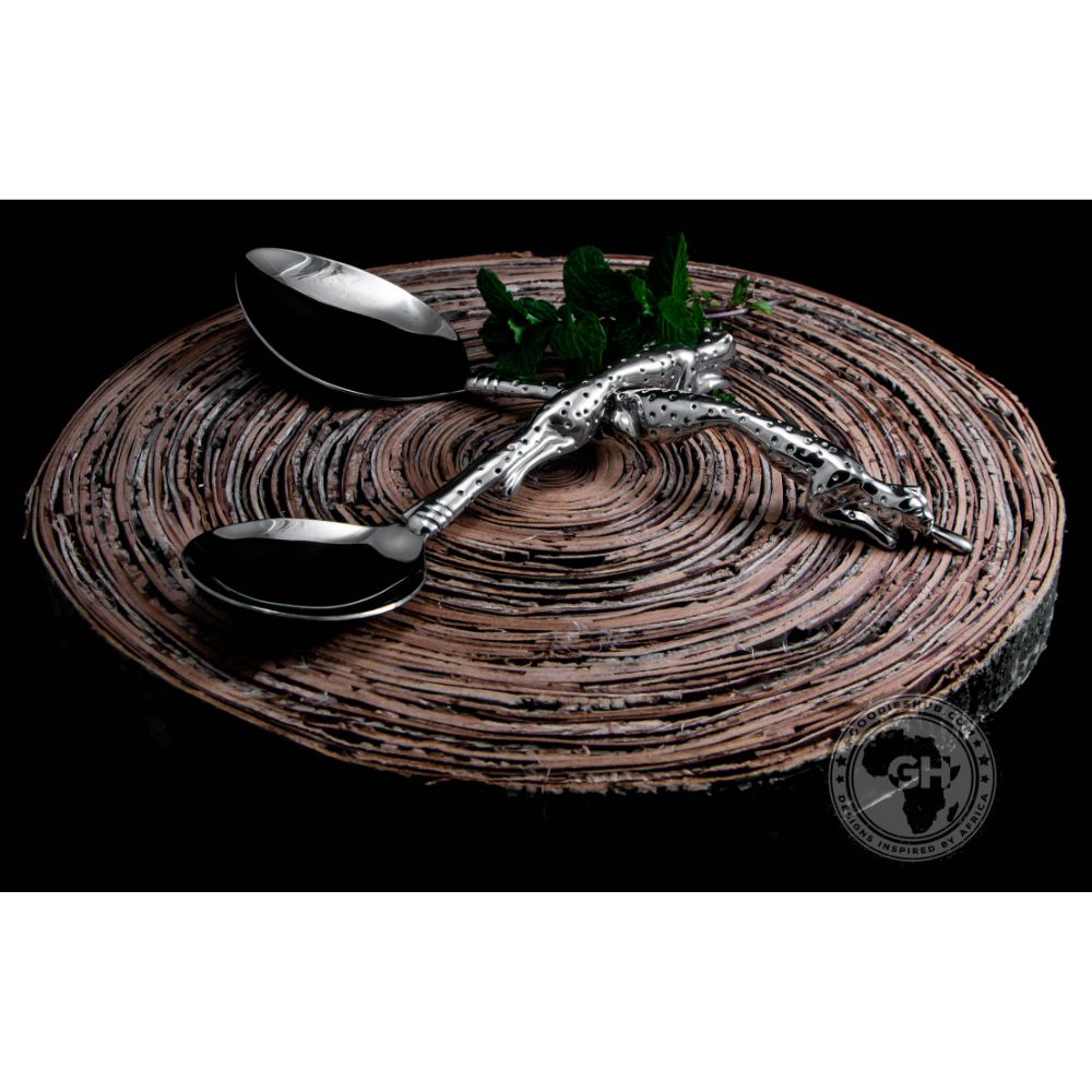 Serving Spoon Medium &amp; Serving Spoon Large Set - Cheetah Africa Collection - Diana Carmichael