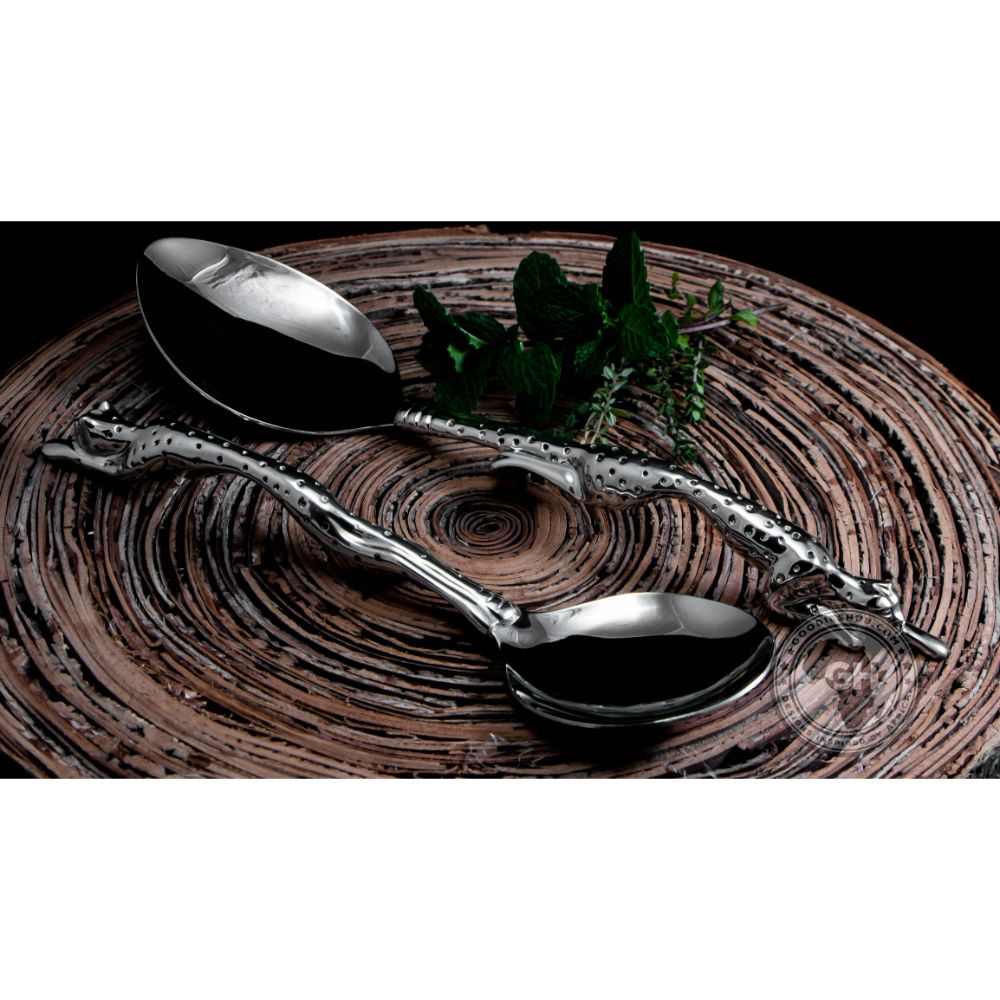 Serving Spoon Medium &amp; Serving Spoon Large Set - Cheetah Africa Collection - Diana Carmichael