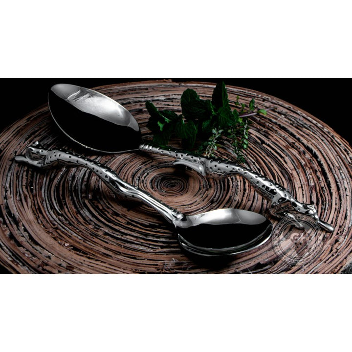 Serving Spoon Medium &amp; Serving Spoon Large Set - Cheetah Africa Collection - Diana Carmichael
