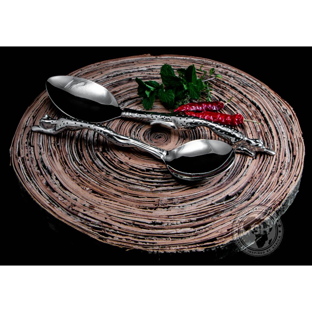Serving Spoon Medium &amp; Serving Spoon Large Set - Cheetah Africa Collection - Diana Carmichael