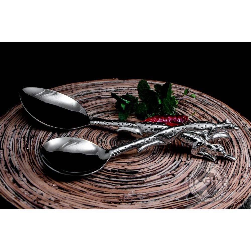 Serving Spoon Medium &amp; Serving Spoon Large Set - Cheetah Africa Collection - Diana Carmichael