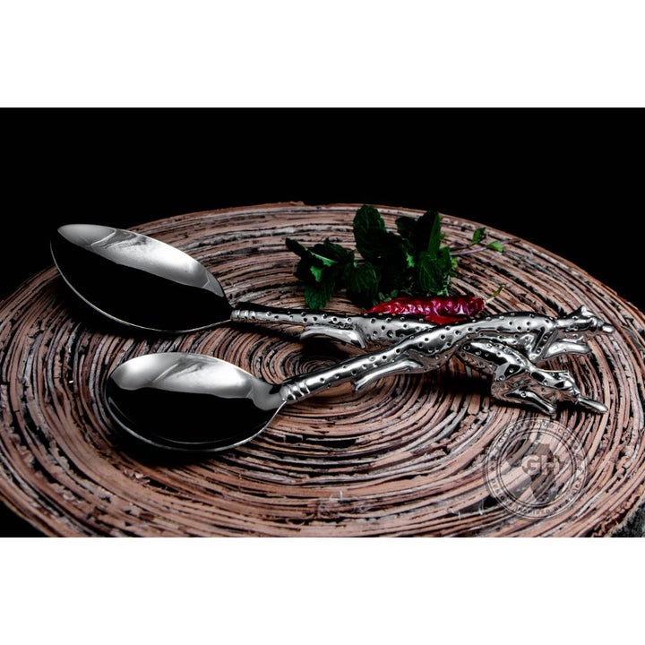 Serving Spoon Medium &amp; Serving Spoon Large Set - Cheetah Africa Collection - Diana Carmichael