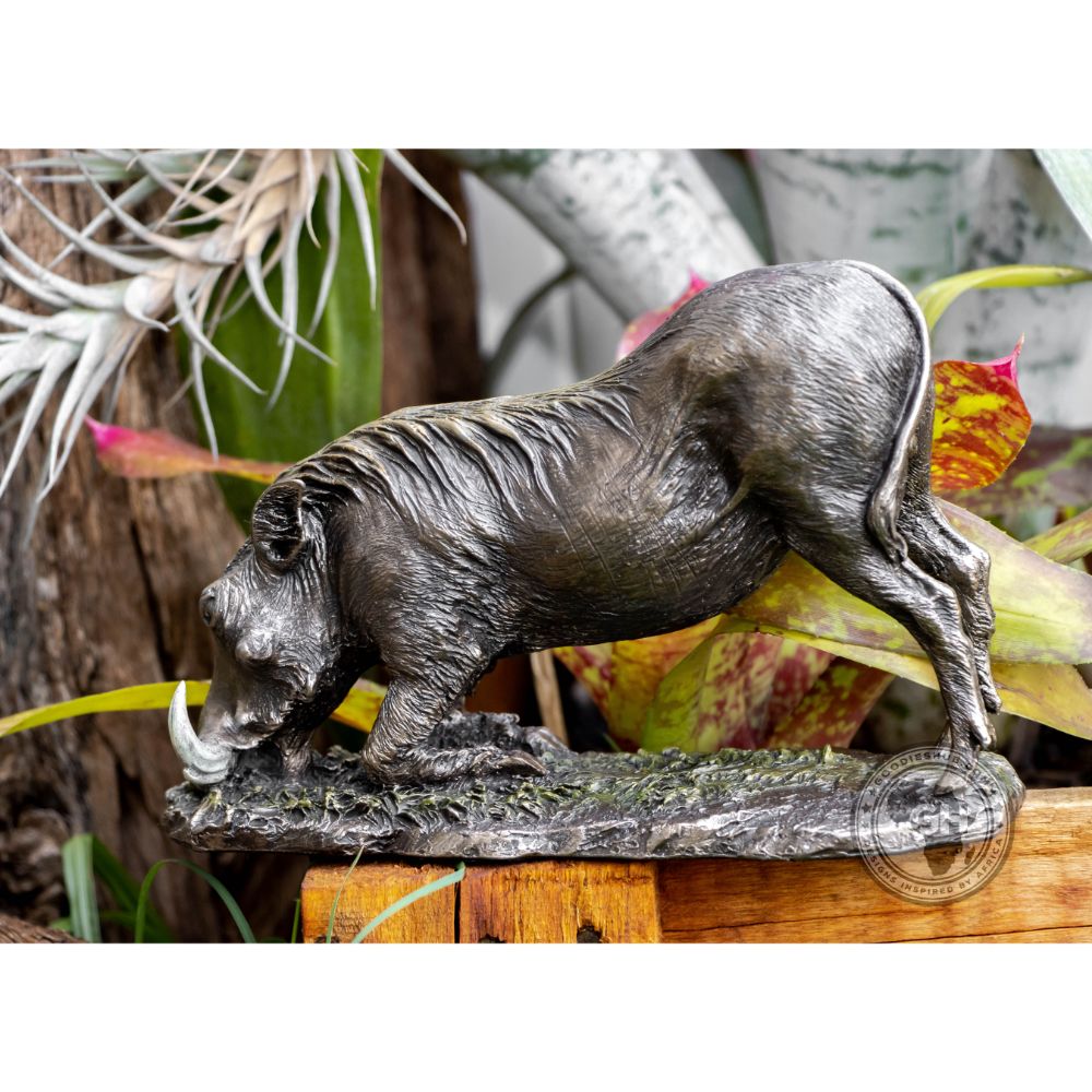 Warthog Kneeling Bronzed Sculpture