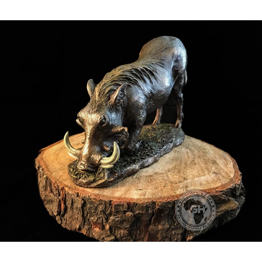 Warthog Kneeling Bronzed Sculpture
