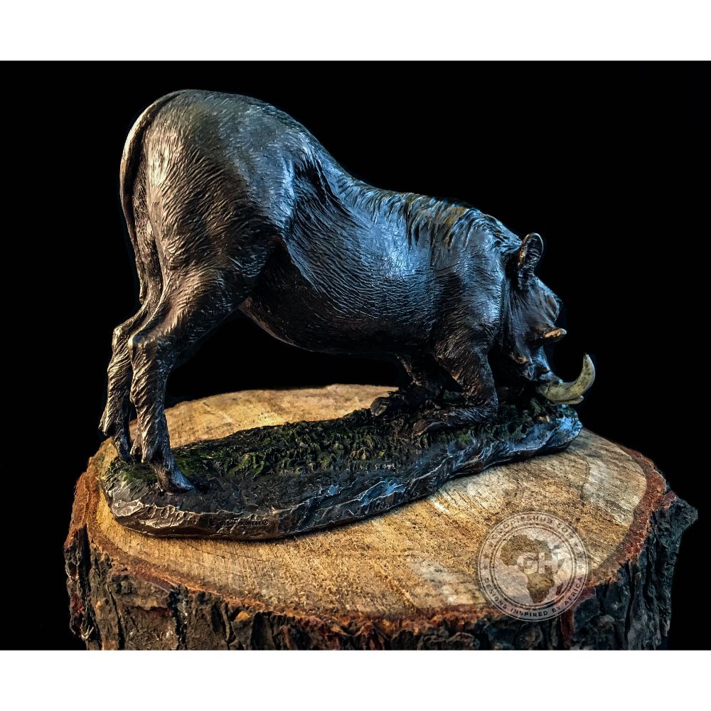 Warthog Kneeling Bronzed Sculpture