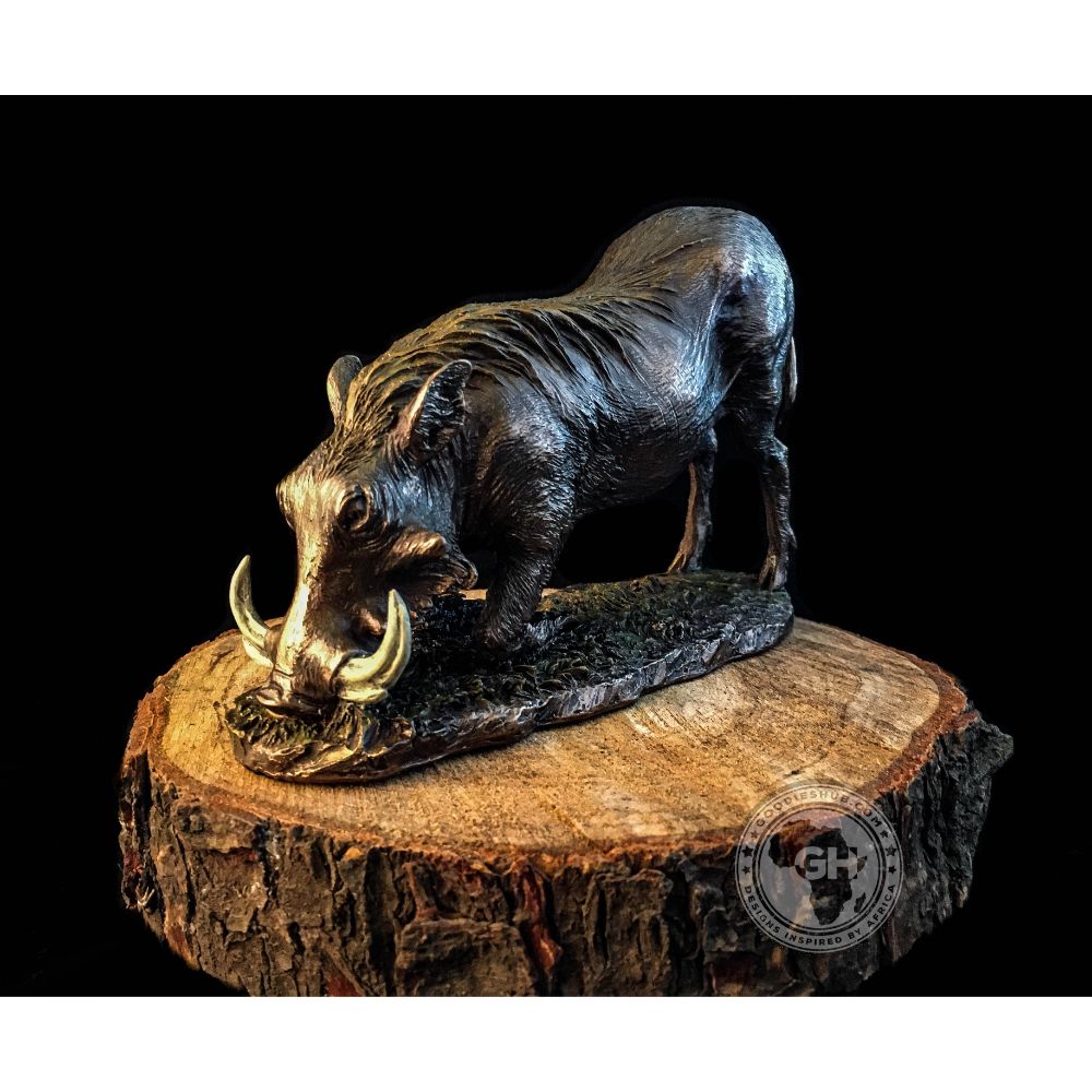 Warthog Kneeling Bronzed Sculpture