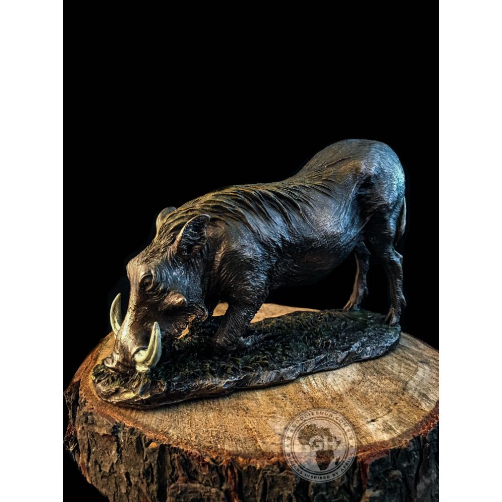Warthog Kneeling Bronzed Sculpture