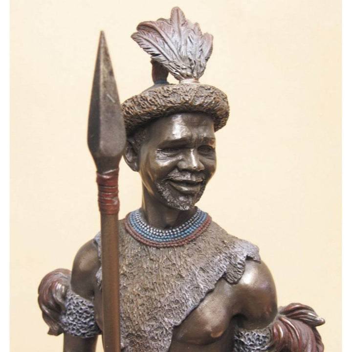 Zulu Chief African Figurine Bronze Sculpture
