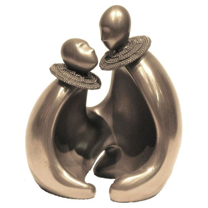 Double Sitting African Abstract Figurine Bronze Sculpture
