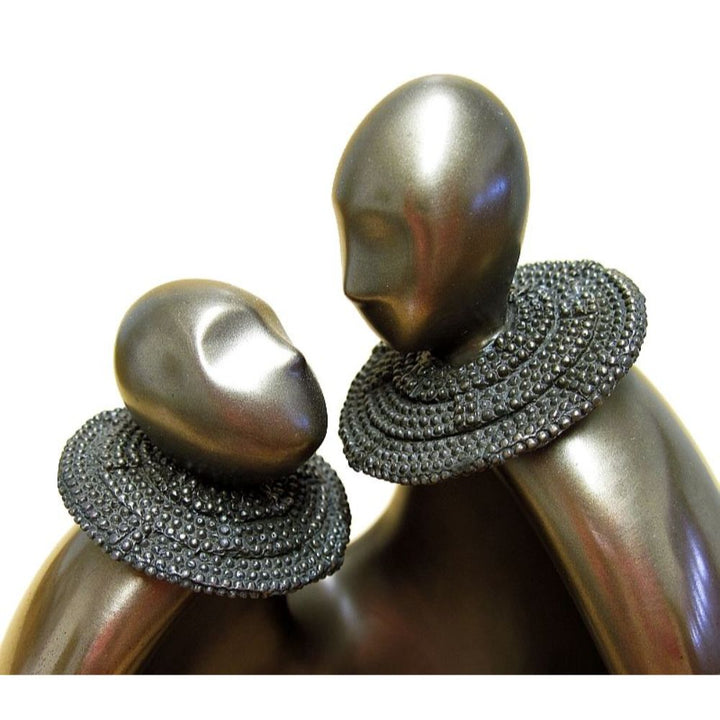 Double Sitting African Abstract Figurine Bronze Sculpture