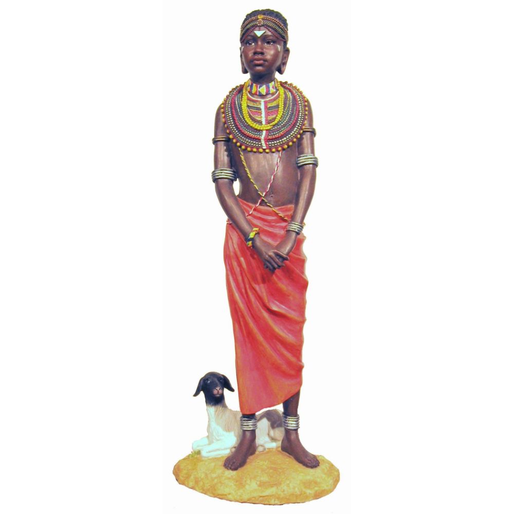 Pendo Maasai Girl African Figurine Bronze Hand Painted Sculpture