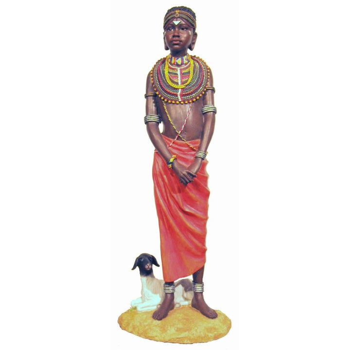 Pendo Maasai Girl African Figurine Bronze Hand Painted Sculpture
