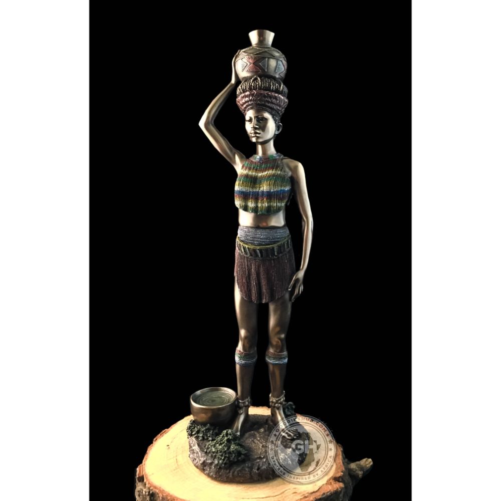 Zulu Maiden African Figurine Bronze Sculpture